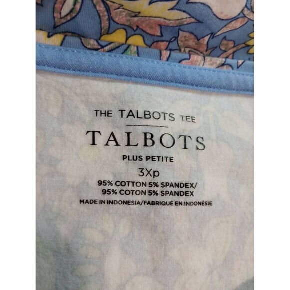 Talbots Shirt Ladies 3x Petite Pastel Blue Floral Short Sleeve VNeck Soft Tee Ca - Picture 5 of 6